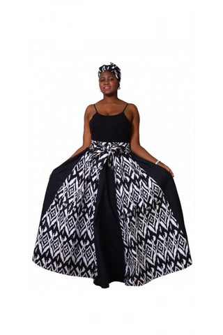 Printed Denim Skirt w/ Waist Tie and Scarf