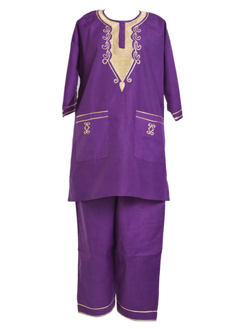 Kids Solid Color Pant Set w/ Embroidery