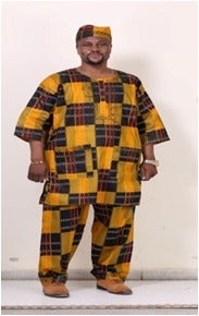 Men 3 Piece Set in Kente Wax Print w/ Embroidery