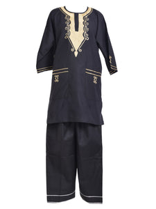 Kids Solid Color Pant Set w/ Embroidery