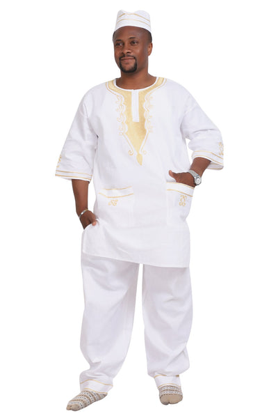 Men 3 Piece Set in Solid Wax Color Contrast Embroidery