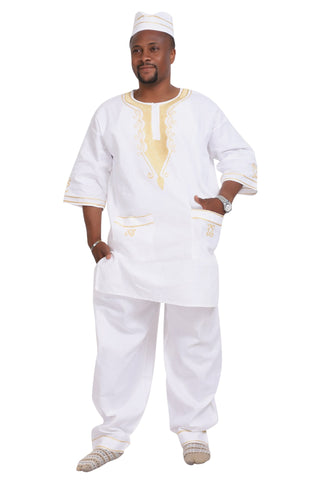 Men 3 Piece Set in Solid Wax Color Contrast Embroidery