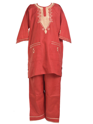 Kids Solid Color Pant Set w/ Embroidery
