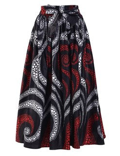 Mystical Red African Print Maxi Long Skirt