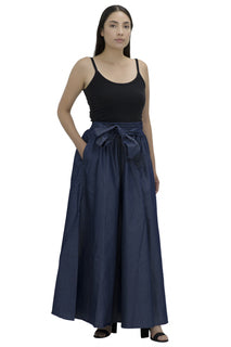 Solid Denim Ankara Long Maxi Skirt