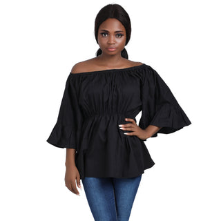 Off-Shoulder Wax Print Blouses w/ Bell Sleeves