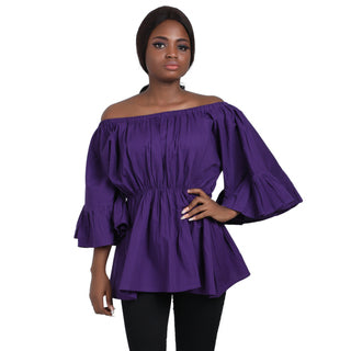 Off-Shoulder Wax Print Blouses w/ Bell Sleeves