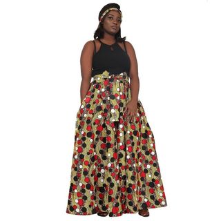 Pop Polka Dot Ankara Print Long Maxi Skirt