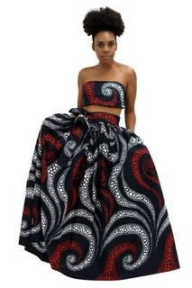Mystical Red African Print Maxi Long Skirt