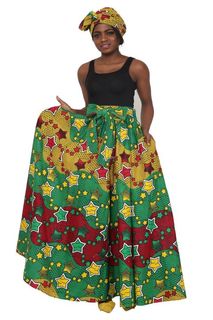 Rasta Star Print Ankara Long Maxi Skirt Elastic Waist