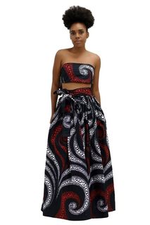 Mystical Red African Print Maxi Long Skirt